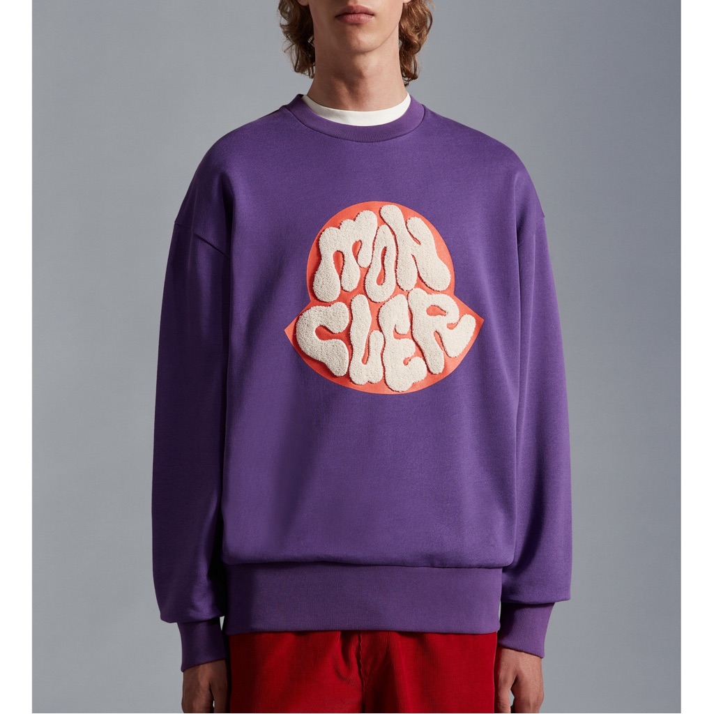 Moncler Graphic Logo Embroidered Crewneck Sweatshirt Size Small Purple